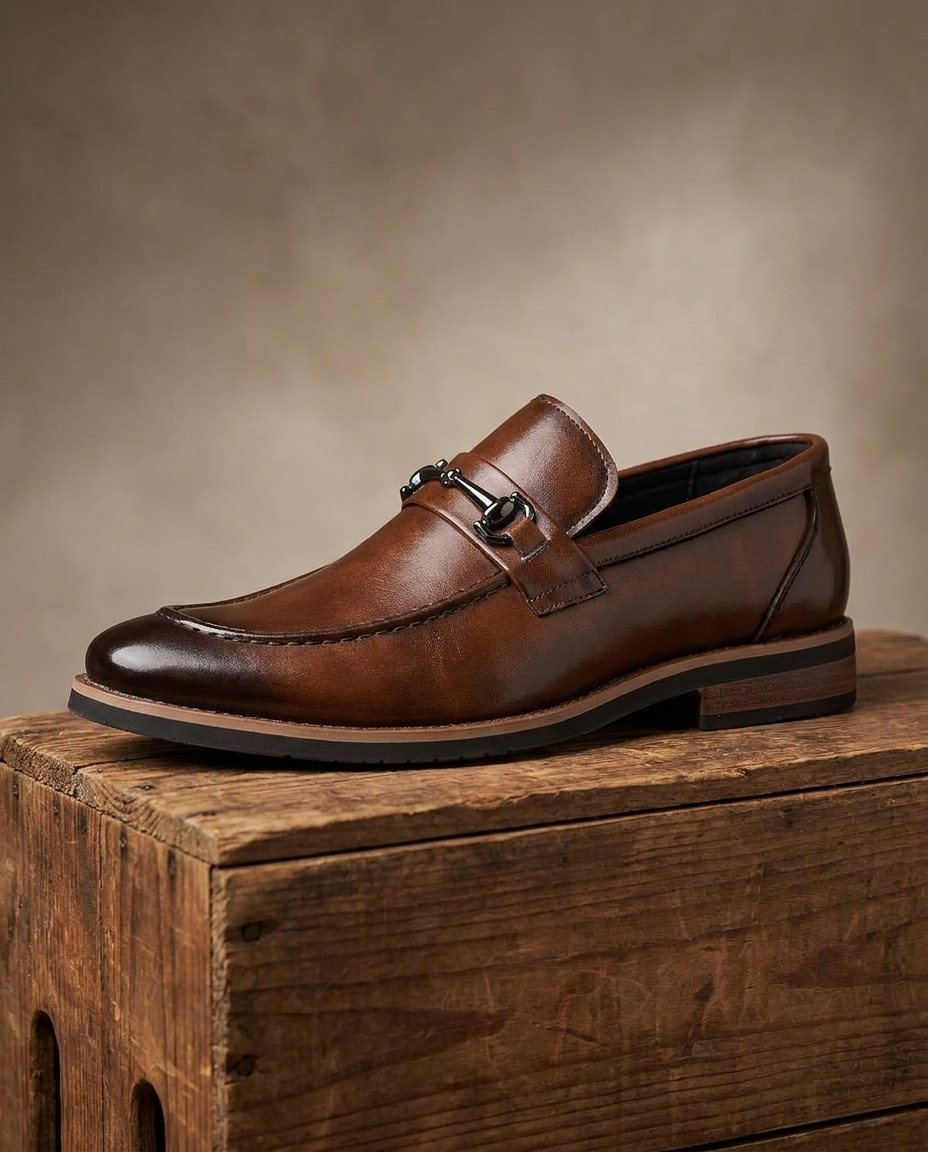 Polished Leather Loafers with Two-Tone Detail