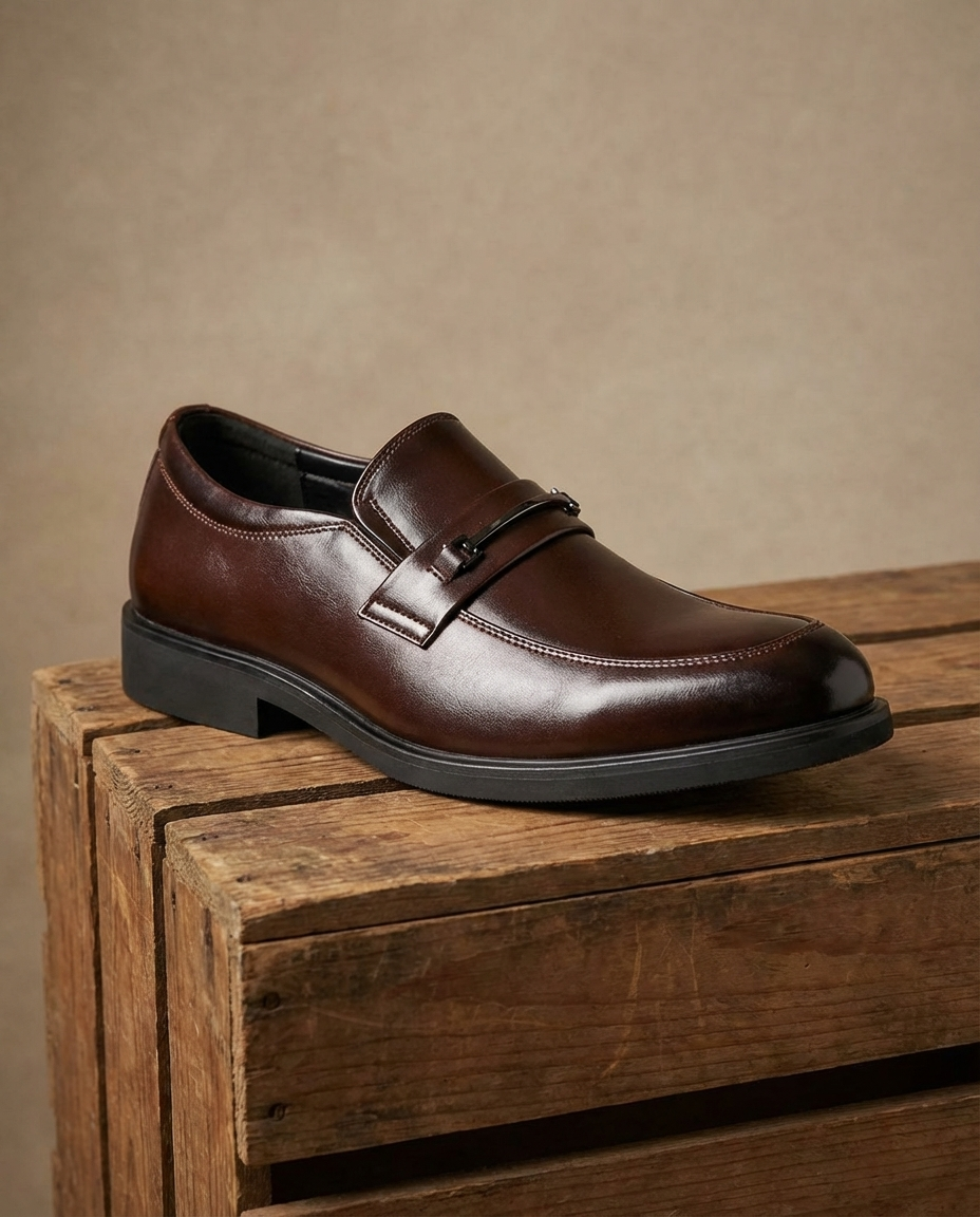 Polished Leather Loafers with Slip-Resistant Tread