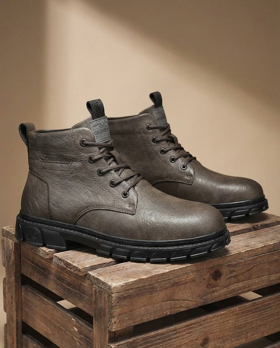 Full-Grain Leather Boots with Lace-Up Closure