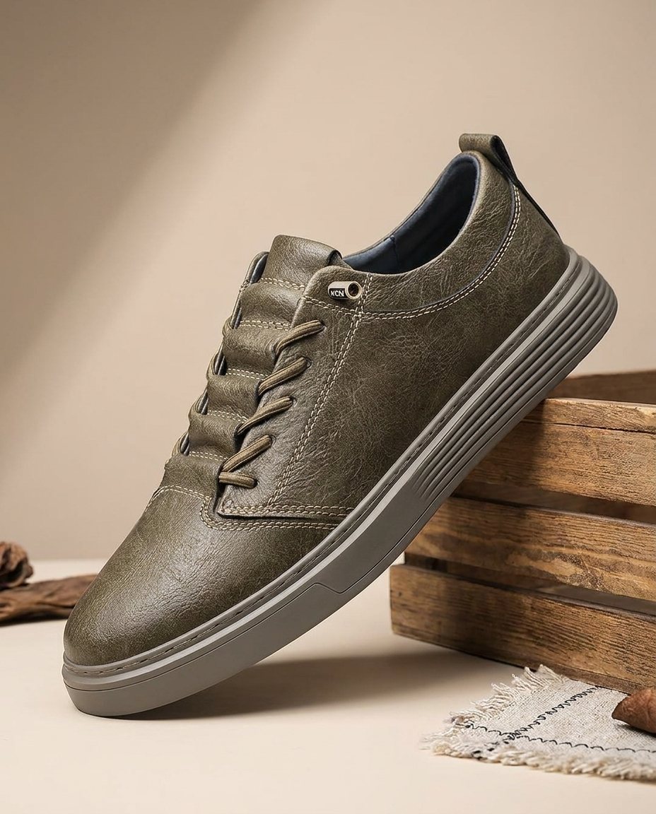 Distressed Leather Sneakers with Reinforced Stitching