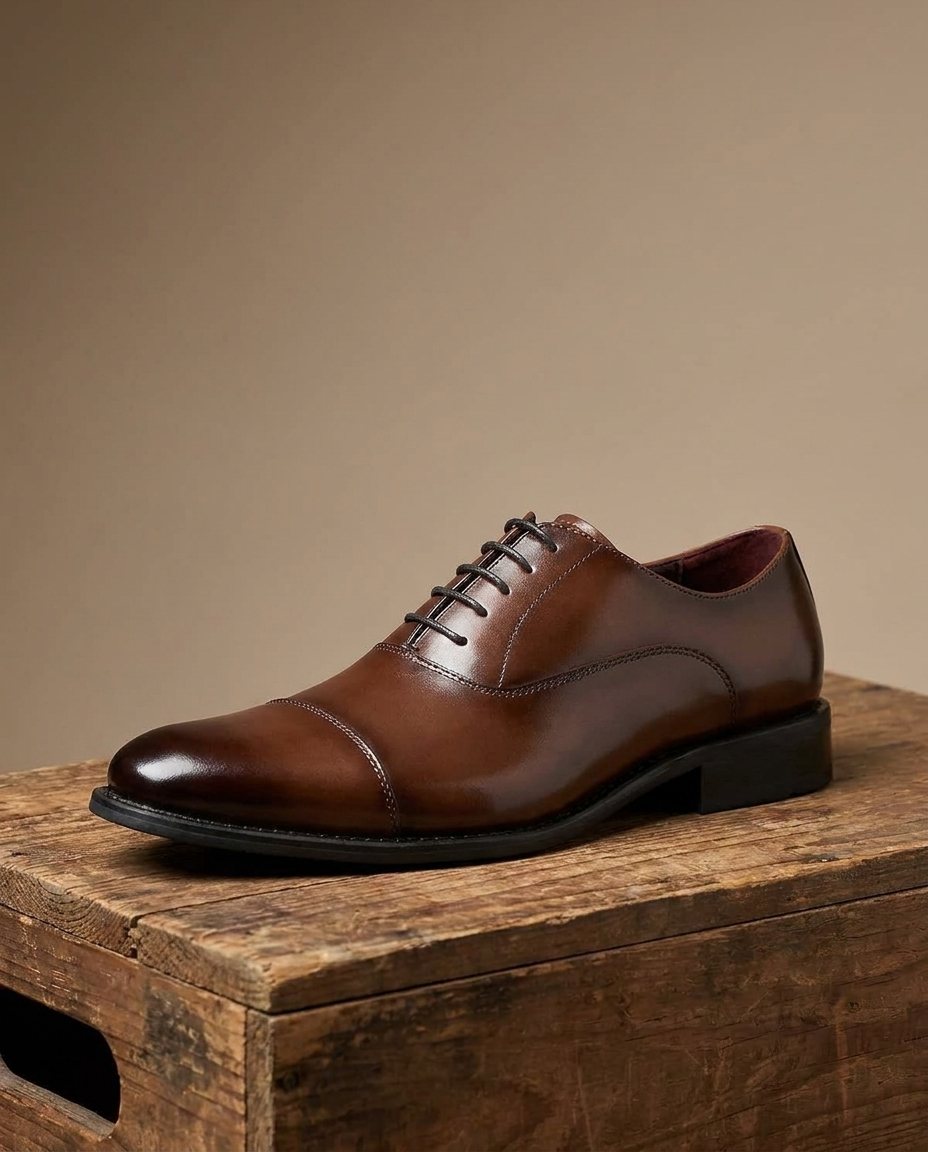 Polished Leather Oxford Shoes with Cap-Toe Detail