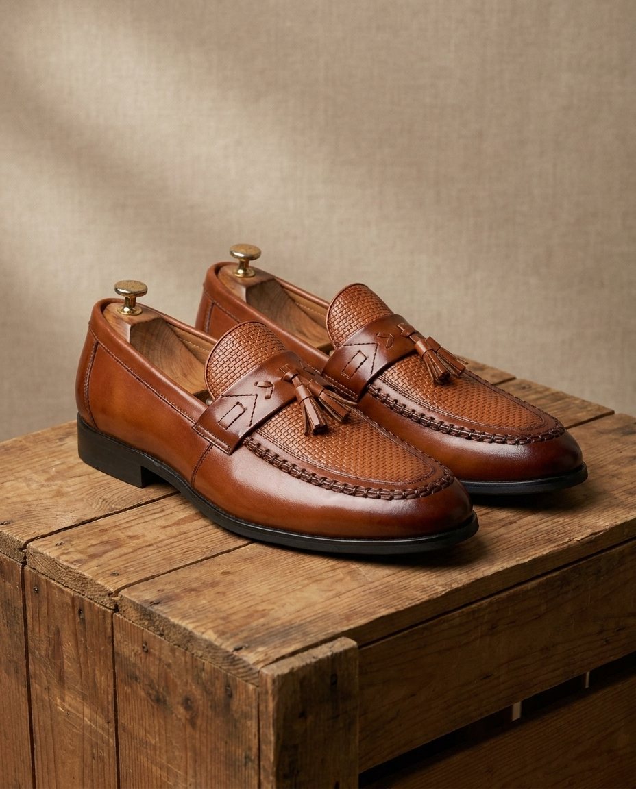Polished Leather Loafers with Hand-Stitched Detail