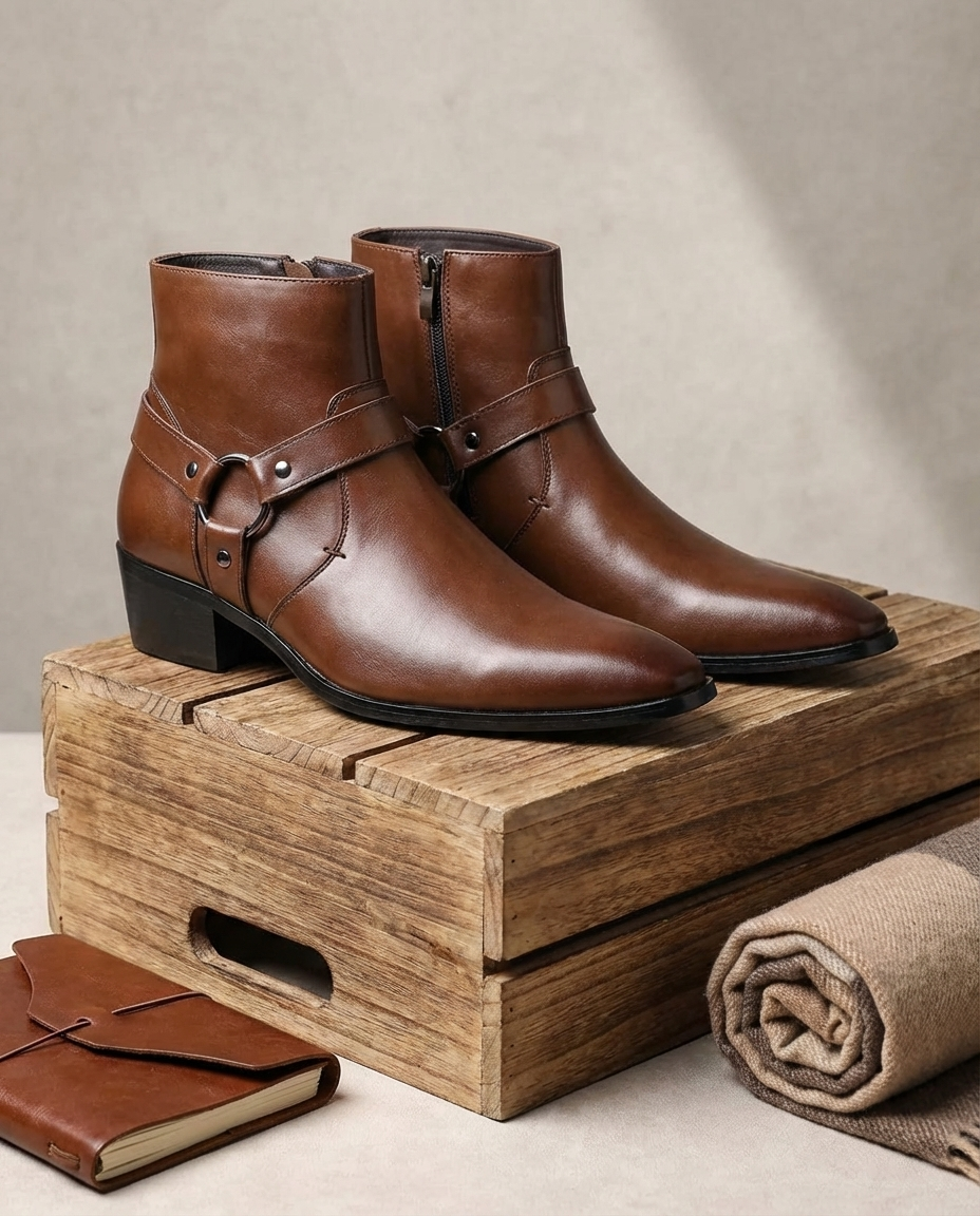 Polished Leather Ankle Boots with Reinforced Stitching