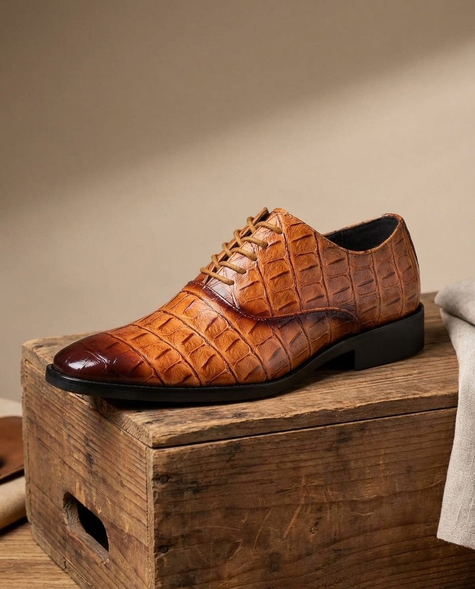 Full-Grain Leather Oxford Shoes with Embossed Texture
