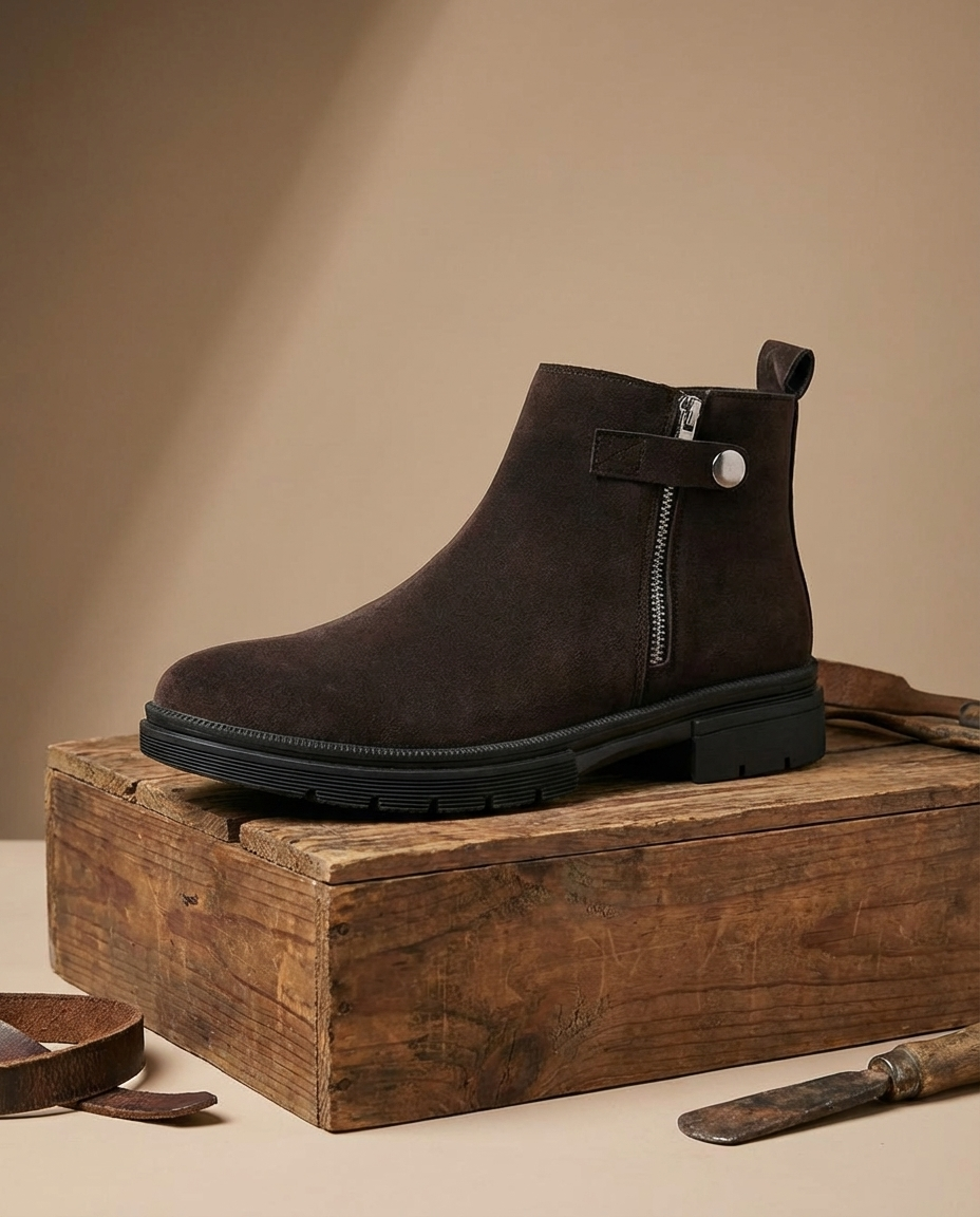 Suede Leather Chelsea Boots with Rubber Sole