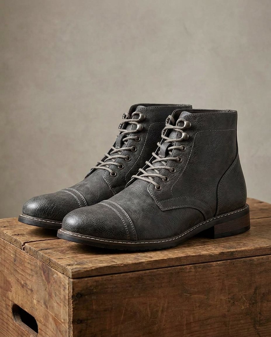 Full-Grain Leather Boots with Contrast Stitching