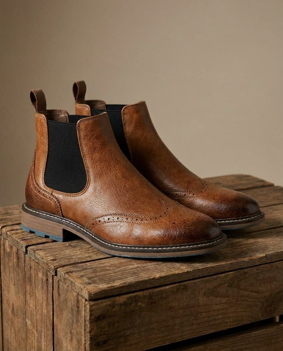Full-Grain Leather Chelsea Boots with Brogue Detailing
