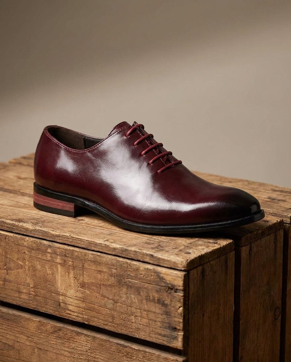 Burnished Leather Oxford Shoes with Lace-Up Closure