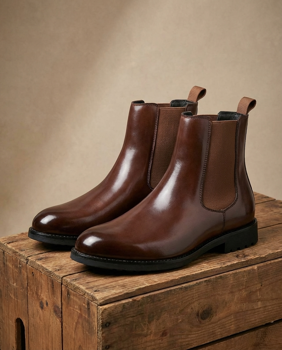 Polished Leather Chelsea Boots with Patina Finish