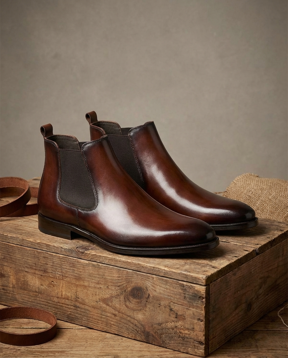 Burnished Leather Boots with Almond Toe