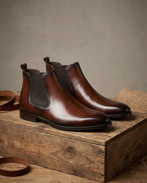 Burnished Leather Boots with Almond Toe