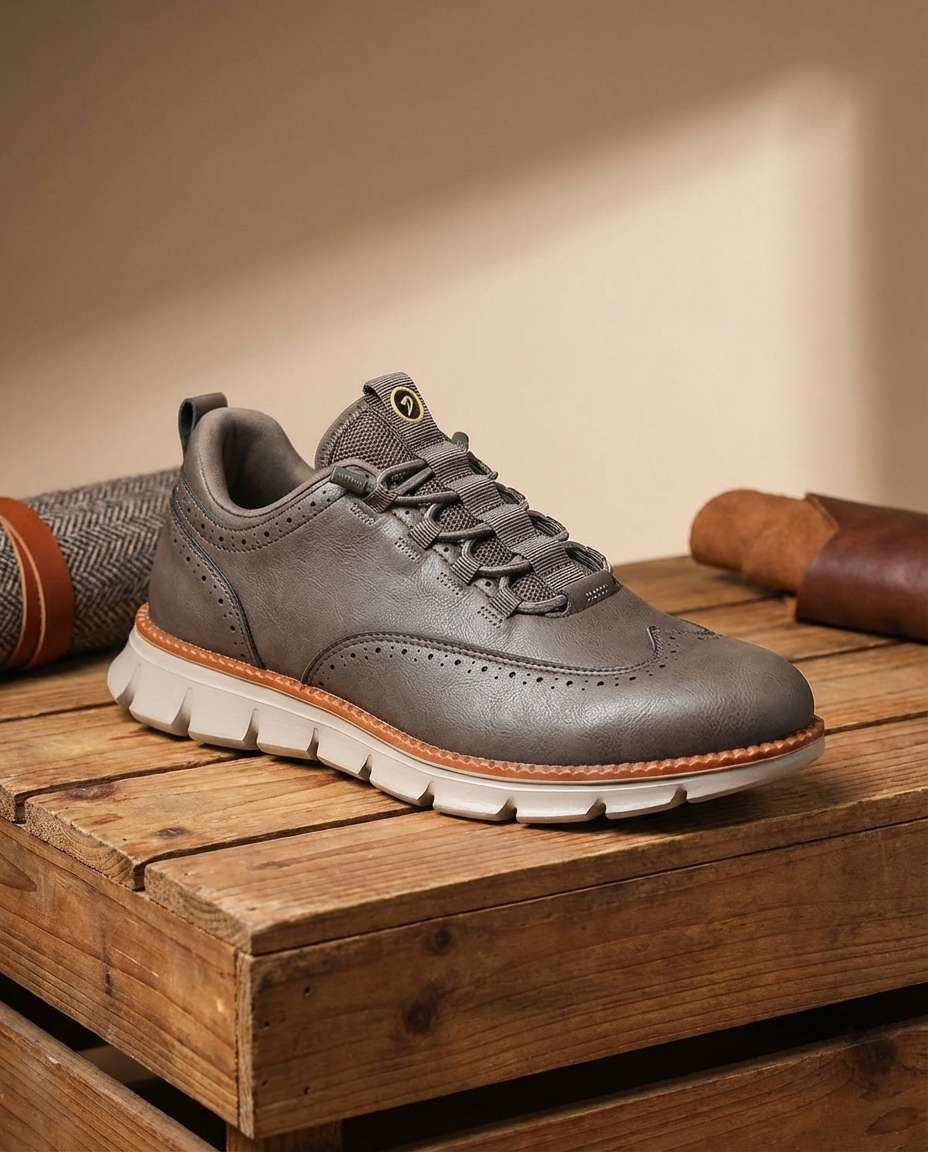 Leather Brogue Shoes with Woven Detail