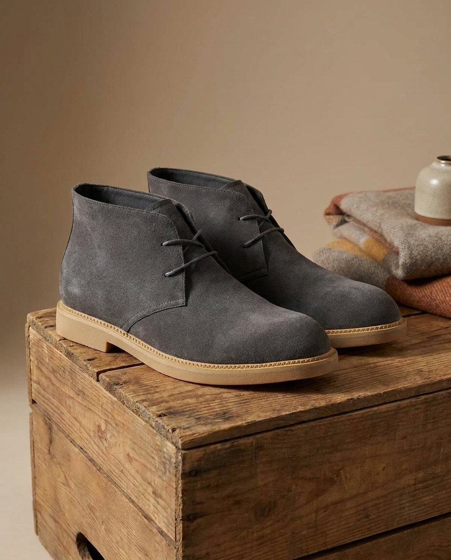 Suede Leather Chelsea Boots with Lace-Up Closure