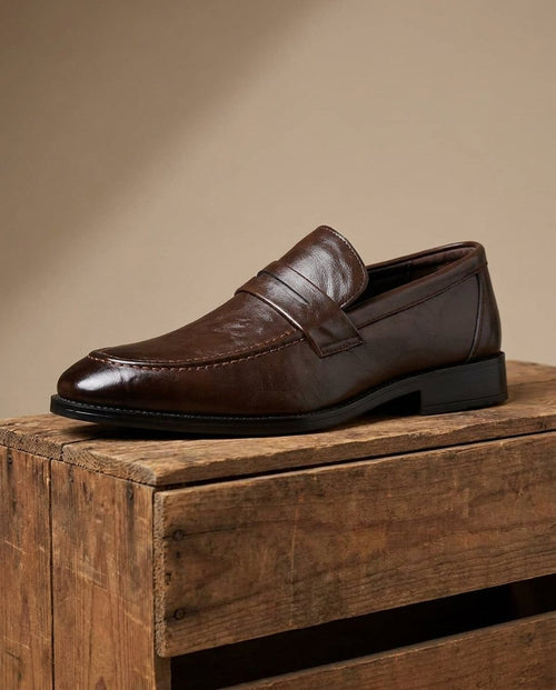 Burnished Leather Loafers with Hand-Stitched Detail