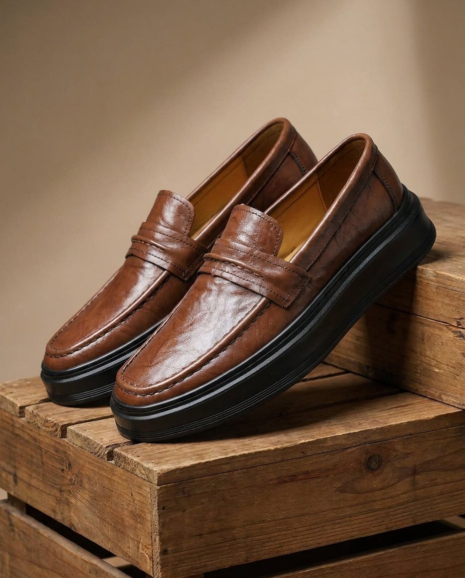Leather Loafers with Apron Stitching