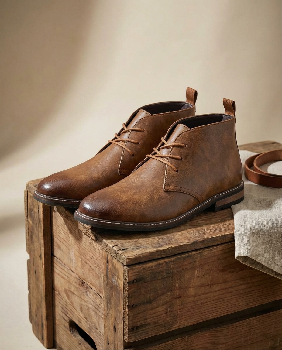 Full-Grain Leather Chukka Boots with Rubber Sole