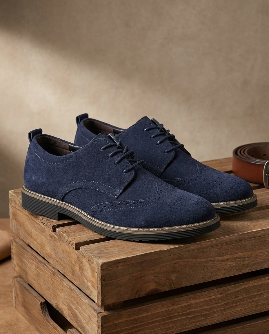 Suede Oxford Shoes with Brogue Detailing