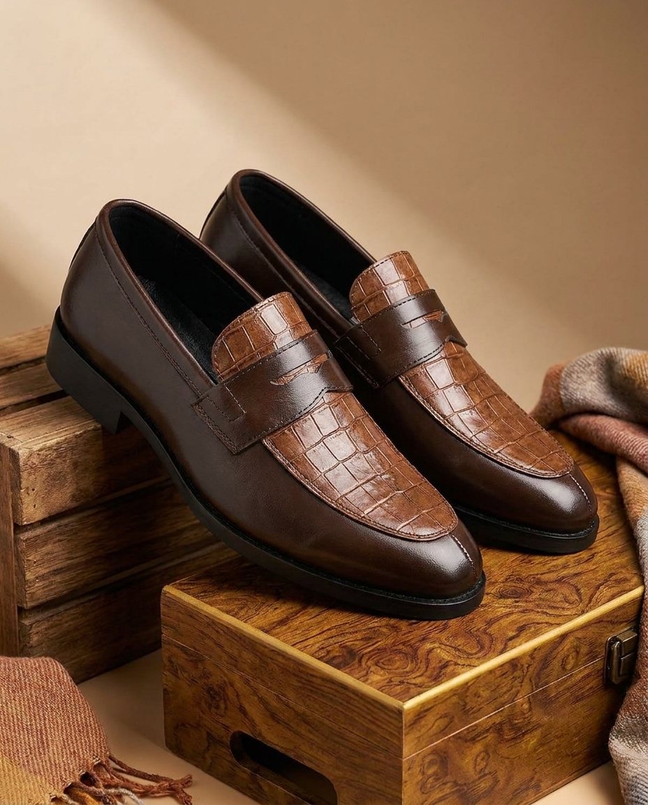 Leather Penny Loafers with Almond Toe