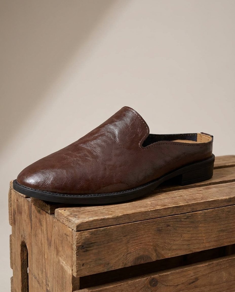 Cowhide Leather Mules with Patina Finish