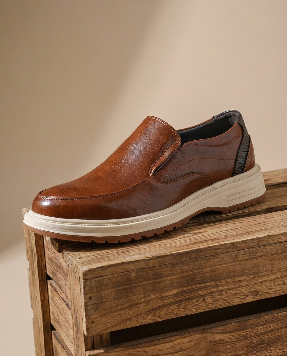 Polished Leather Loafers with Moc-Toe Stitching