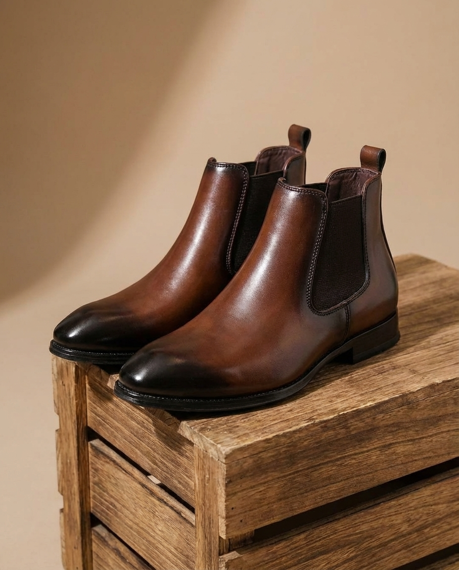 Full-Grain Leather Chelsea Boots with Elastic Side Panels and Patina Finish