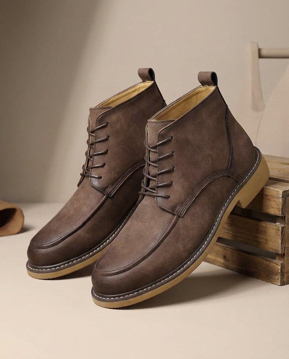 Leather Ankle Boots with Moc-Toe Stitching