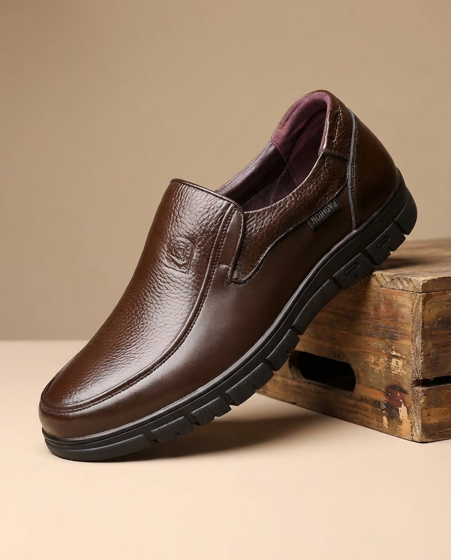 Leather Loafers with Moc-Toe Stitching and Lug Sole