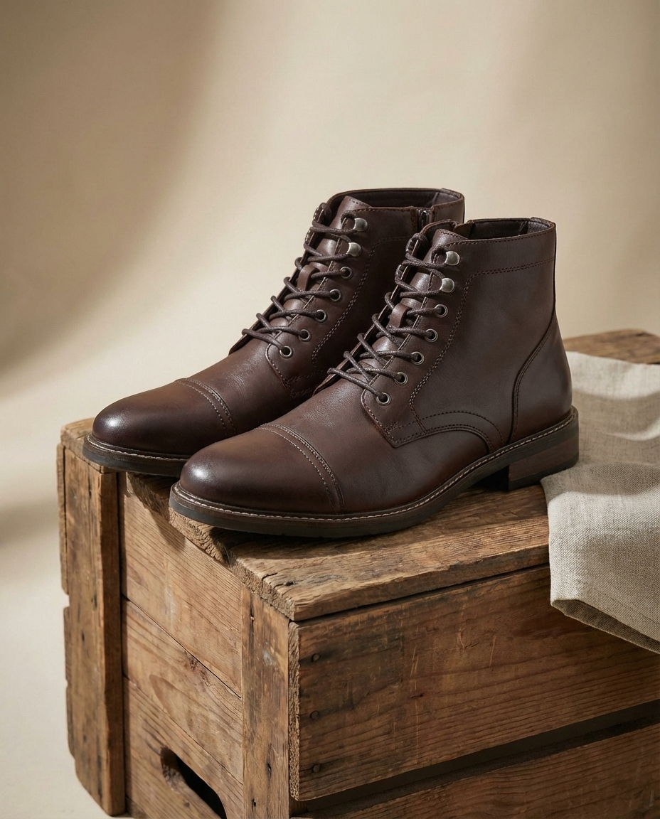Leather Boots with Patina Finish