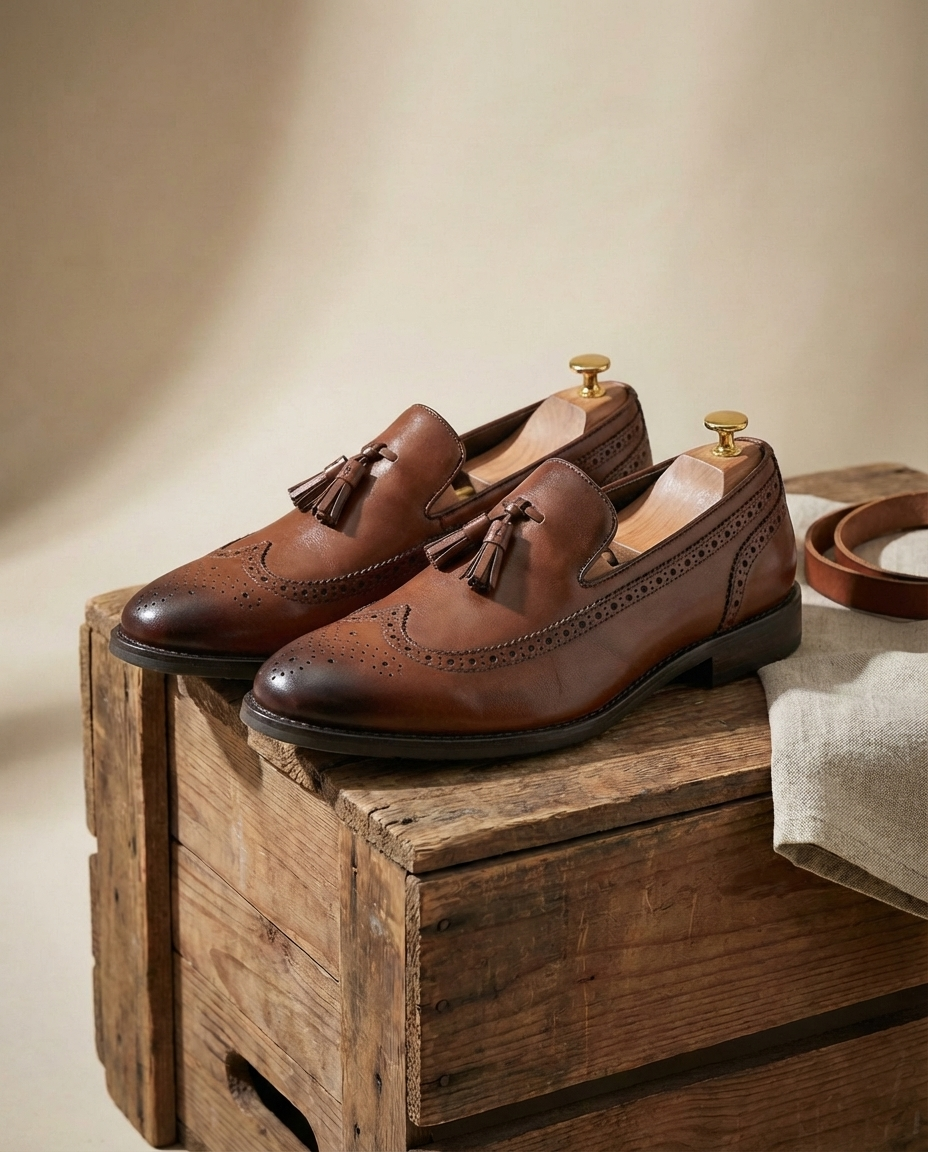 Full-Grain Leather Loafers with Brogue Detailing