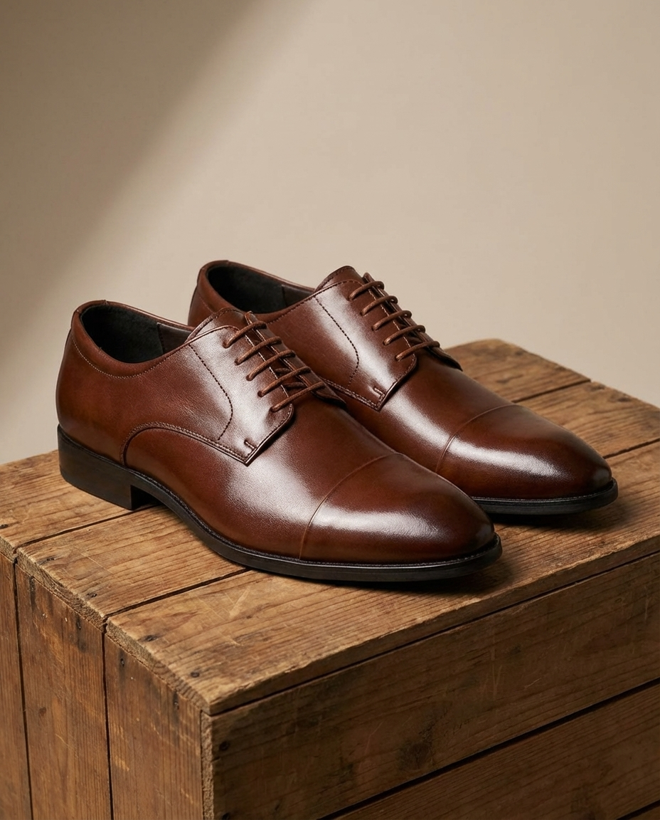Full-Grain Leather Oxford Shoes with Cap-Toe Detail