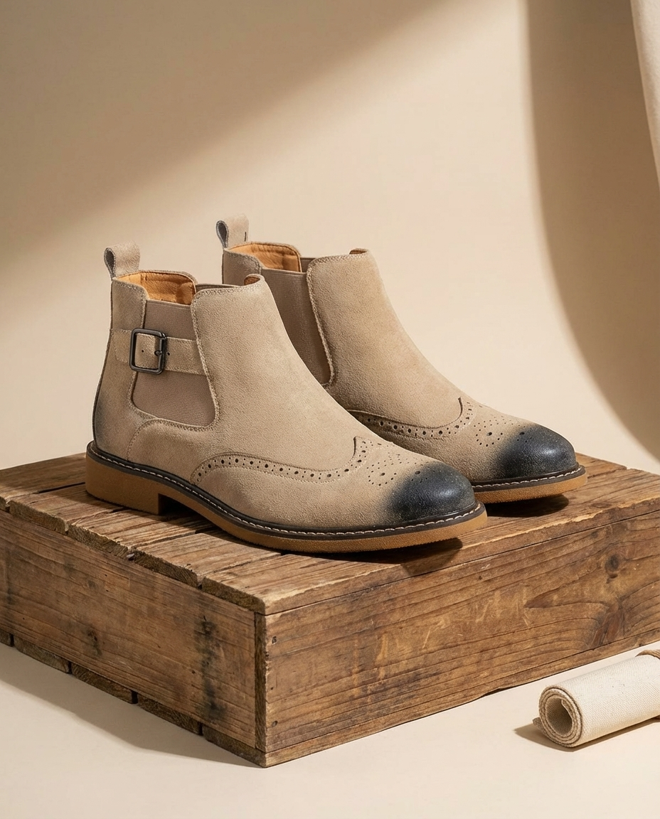 Polished Leather Chelsea Boots with Patina Finish