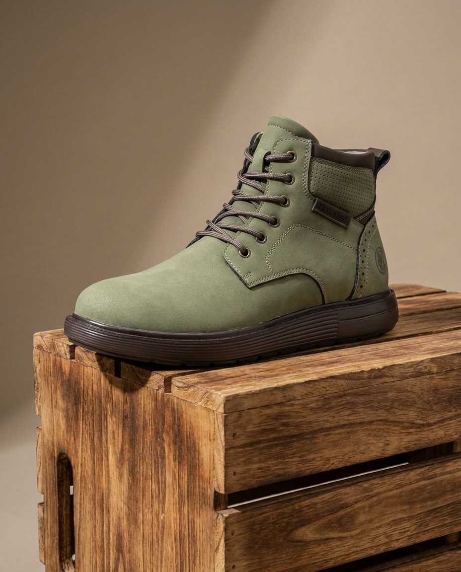 Nubuck Leather Boots with Perforated Upper