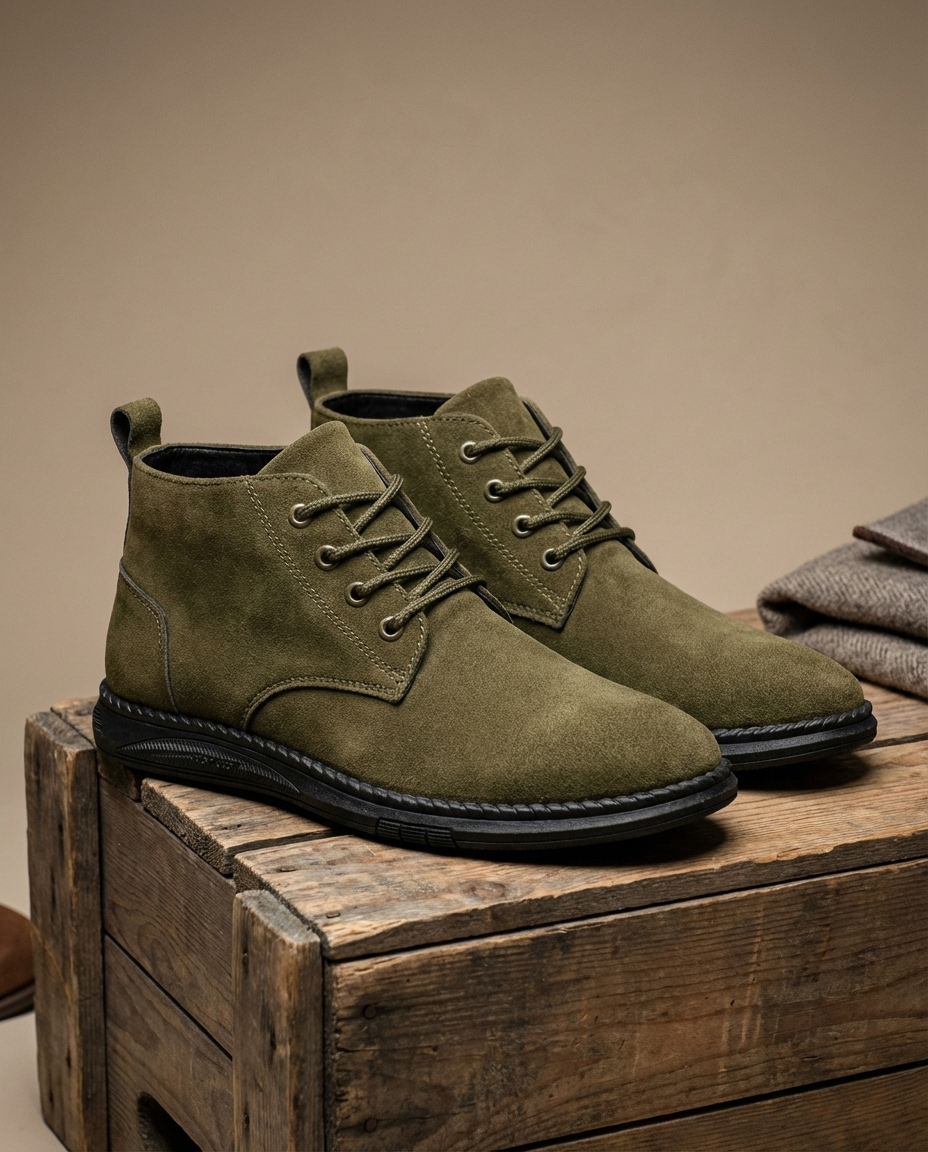 Suede Leather Boots with Lace-Up Closure