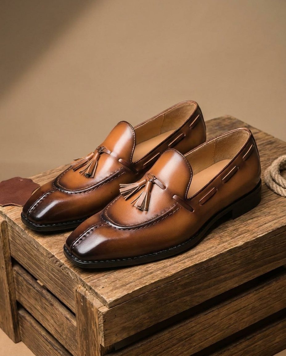 Burnished Leather Loafers with Reinforced Stitching