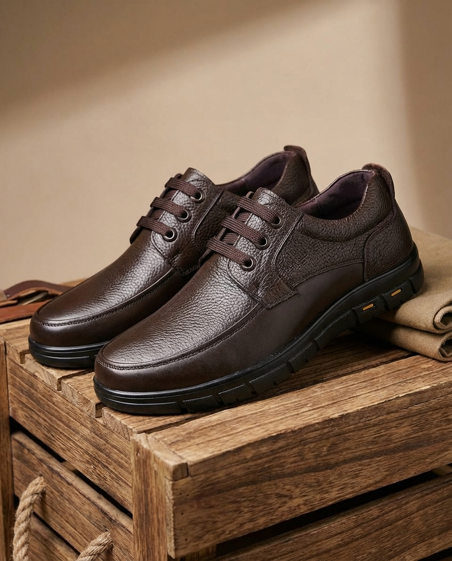 Leather Moc-Toe Shoes with Moc-Toe Stitching