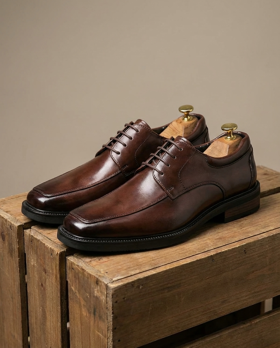 Polished Leather Derby Shoes with Lace-Up Closure