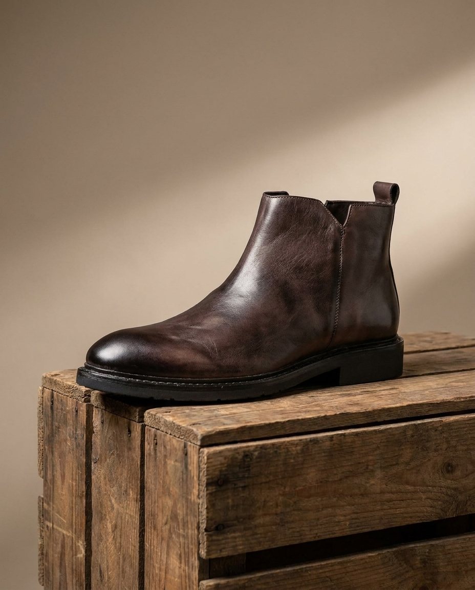 Burnished Leather Boots with Elastic Side Panels