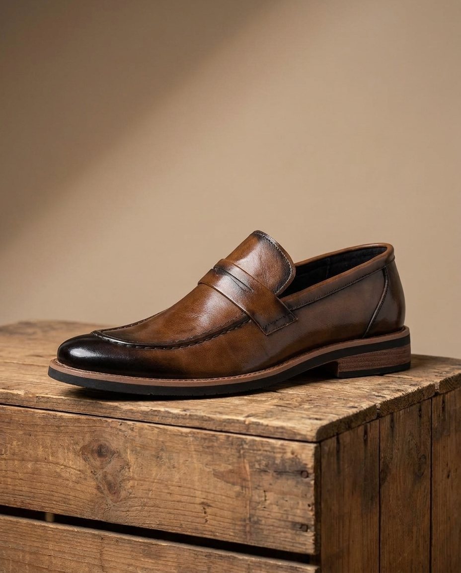 Burnished Full-Grain Leather Loafers with Cushioned Insole