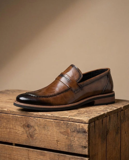 Burnished Full-Grain Leather Loafers with Cushioned Insole