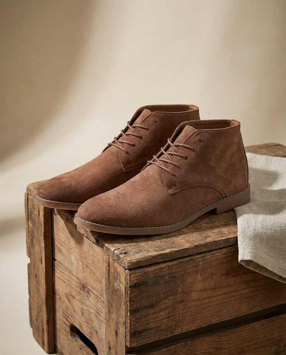 Suede Leather Ankle Boots with Lace-Up Closure