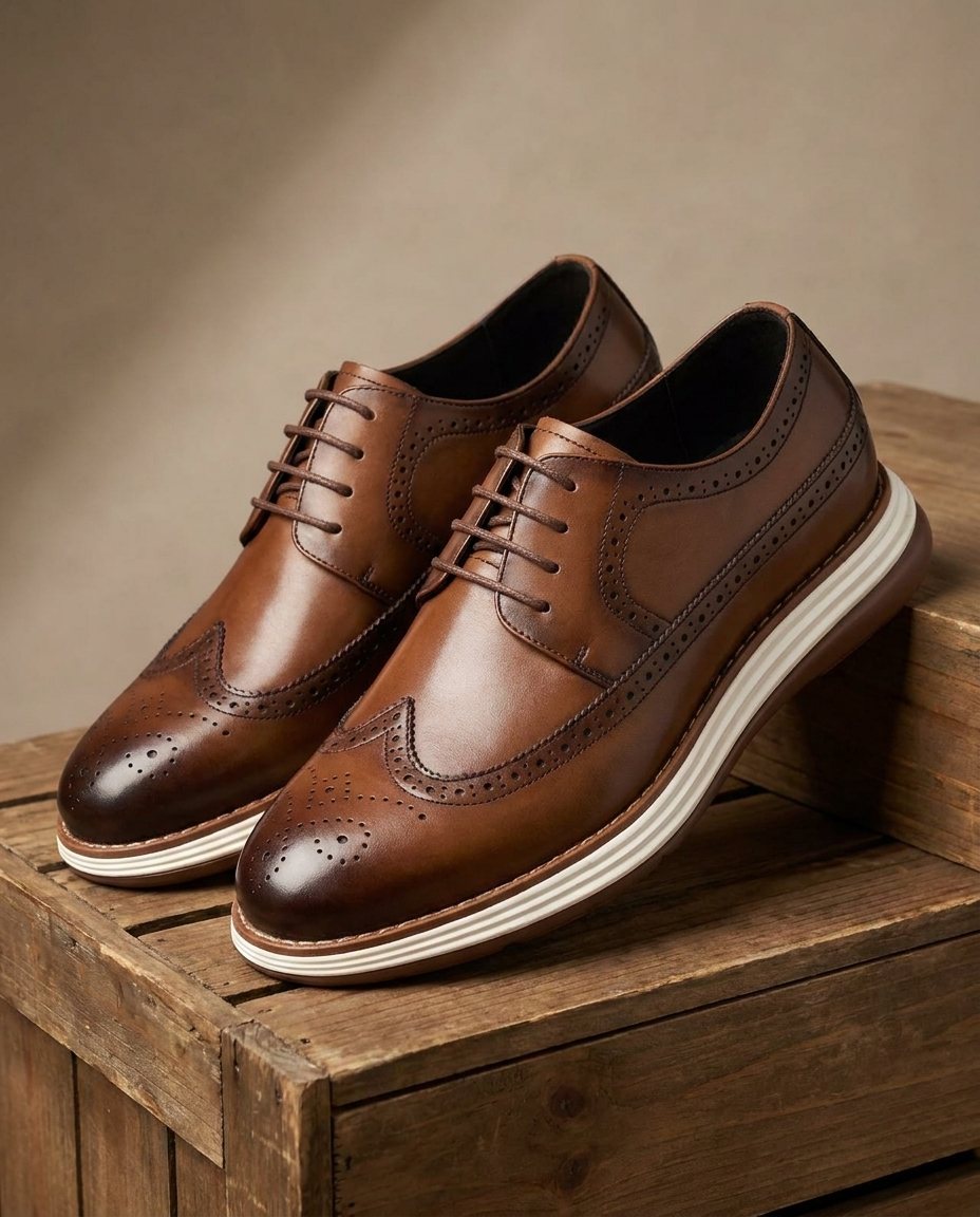 Full-Grain Leather Oxford Shoes with Wingtip Brogue Detail