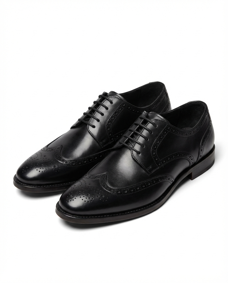 Full-Grain Leather Brogue Shoes with Patina Finish