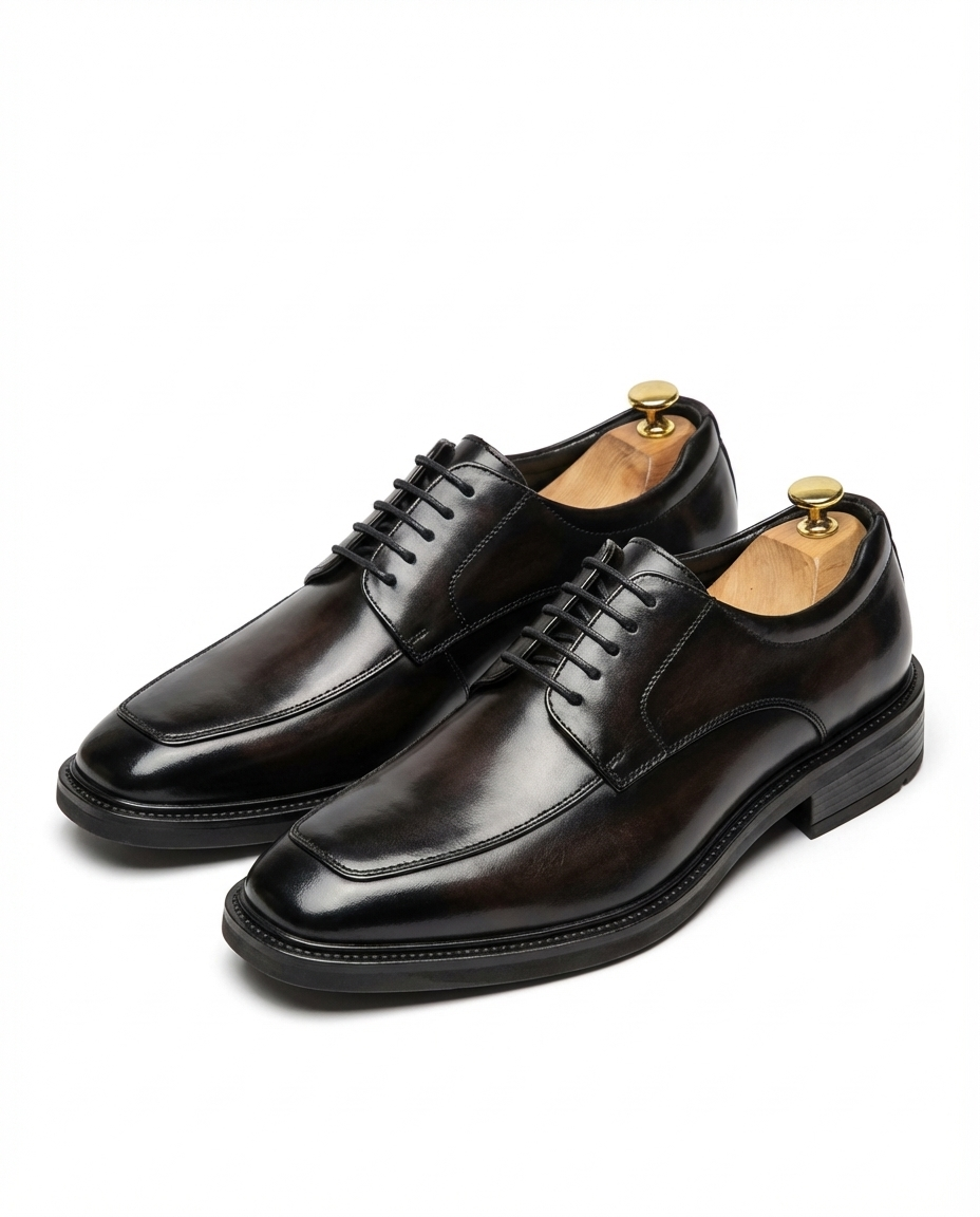 Polished Leather Derby Shoes with Lace-Up Closure