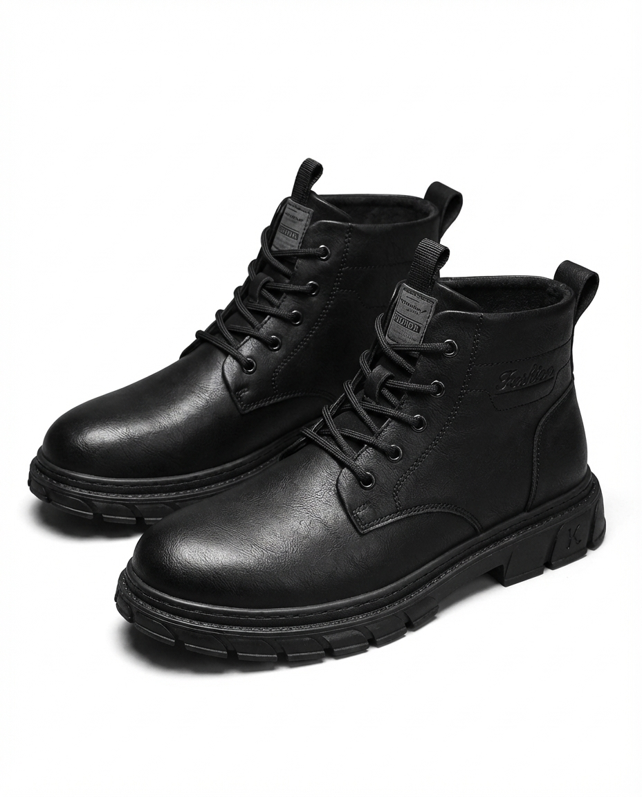 Full-Grain Leather Boots with Lace-Up Closure