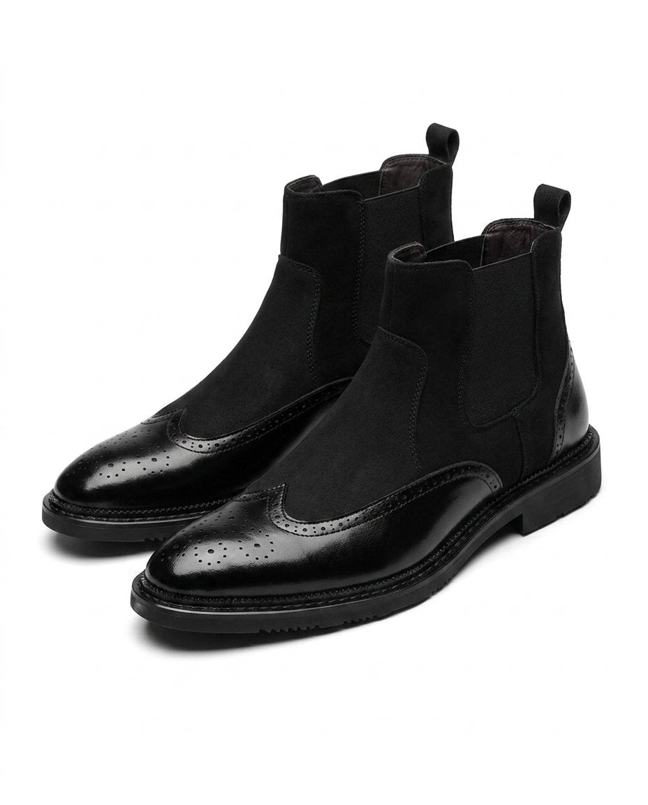Polished Leather Chelsea Boots with Brogue Detailing