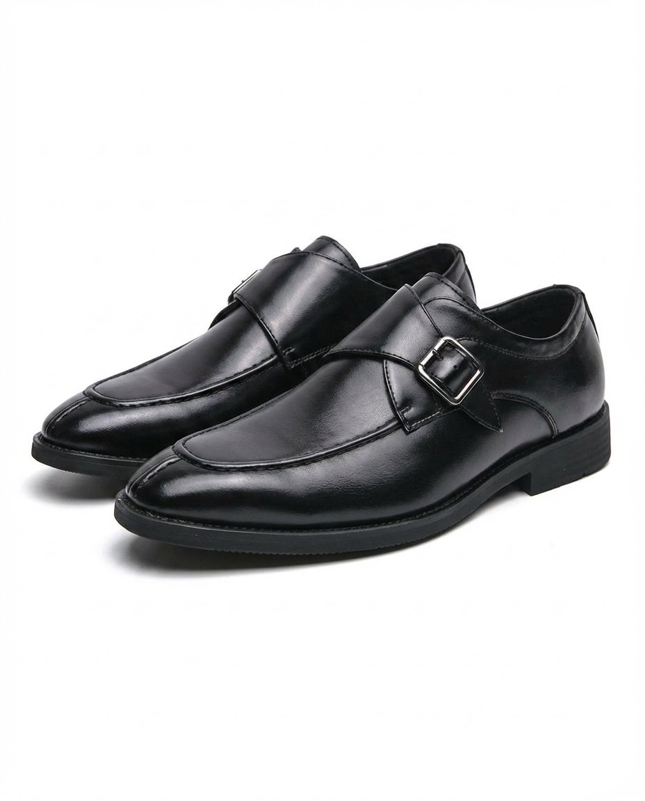 Cowhide Leather Monk Strap Shoes with Almond Toe
