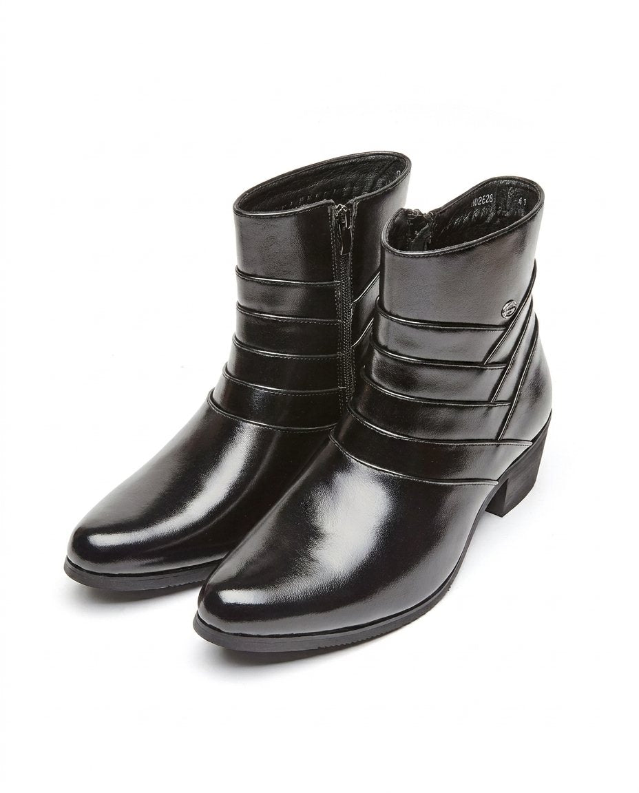 Burnished Leather Ankle Boots with Side Zipper