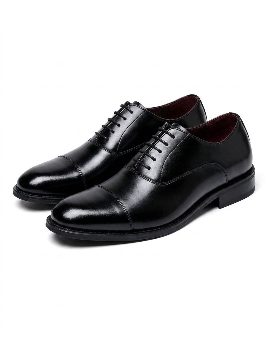 Polished Leather Oxford Shoes with Cap-Toe Detail