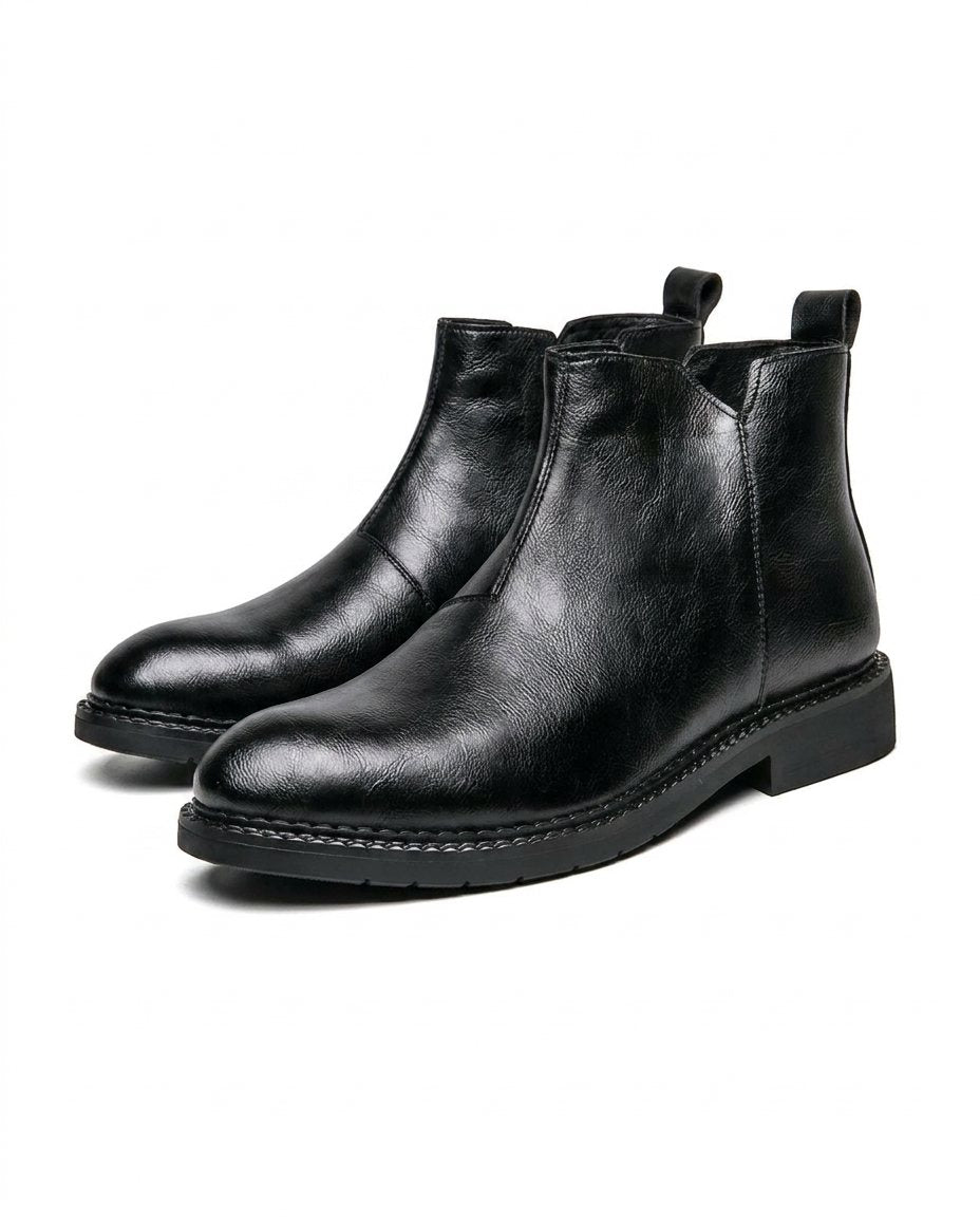 Burnished Leather Boots with Elastic Side Panels