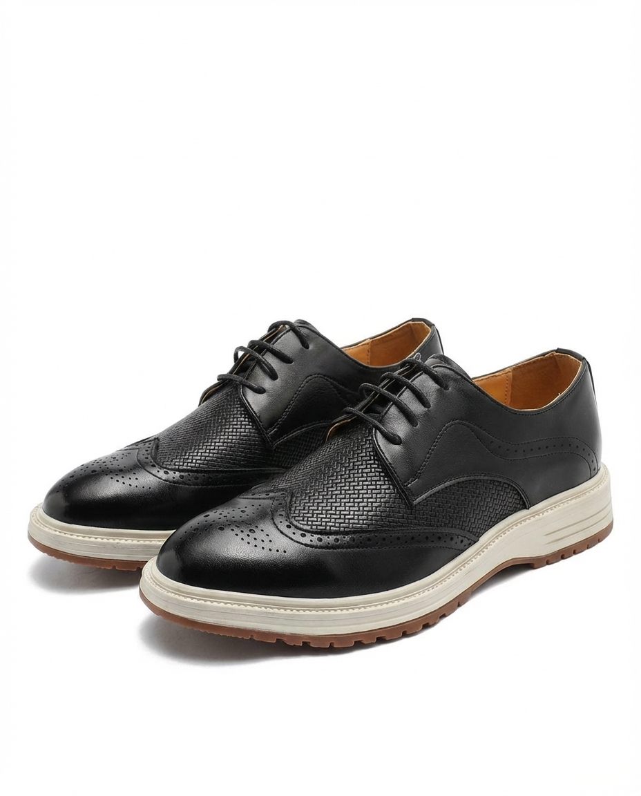 Burnished Leather Derby Shoes with Brogue Detailing